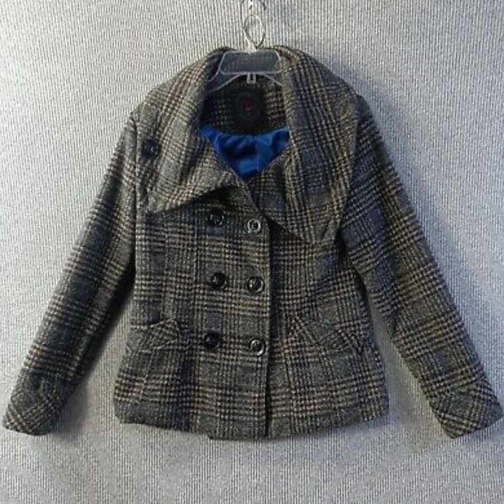 Plaid Double-Breasted Peacoat